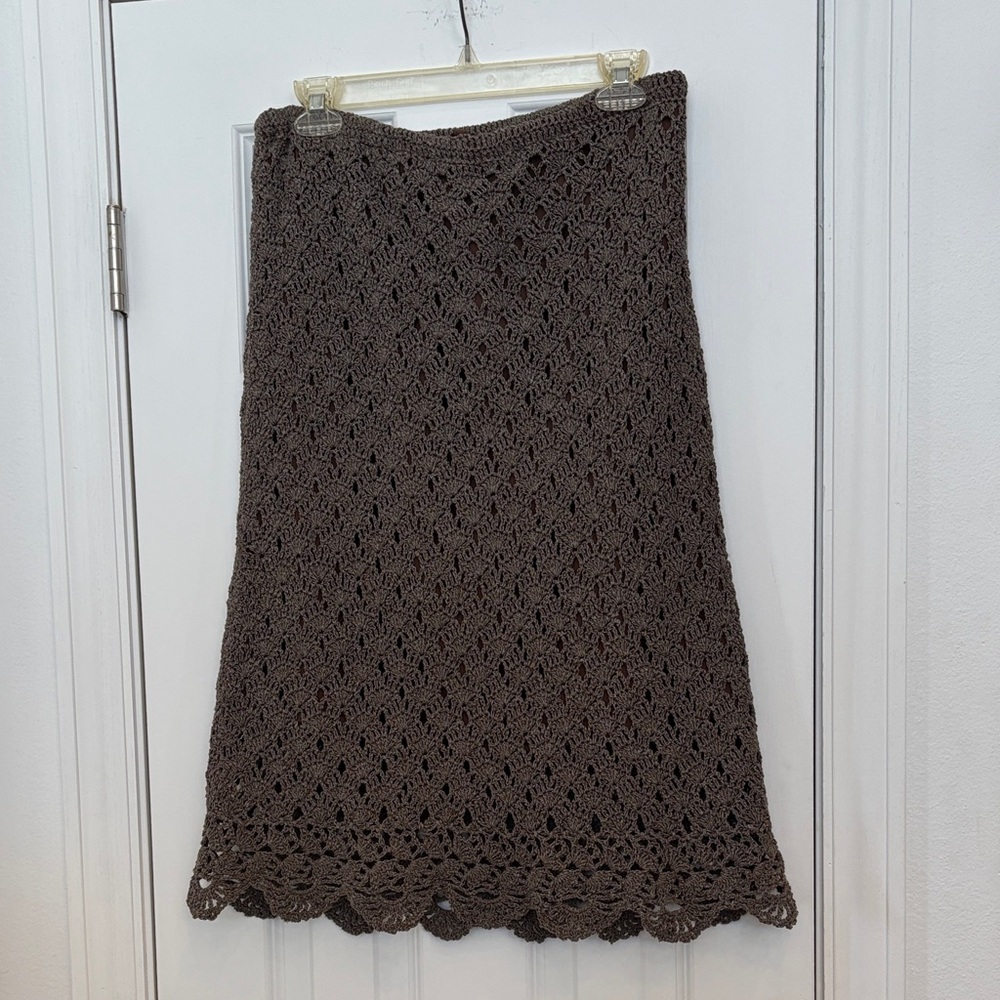 J.Jill Hand Crochet light brown‎ lined Linen Blend
Scalloped Midi Skirt